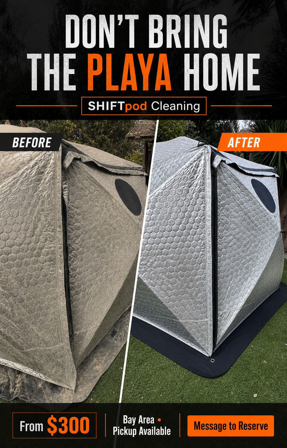Before and after comparison of a dusty and clean Shiftpod